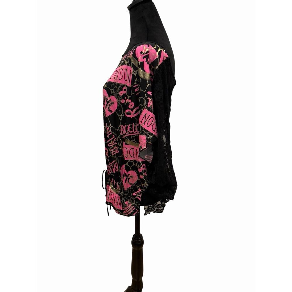 Caren Sport Black Pink Gold Bubble Hem Top Women’s 2X City Graphics Lace Y2K - Picture 8 of 16